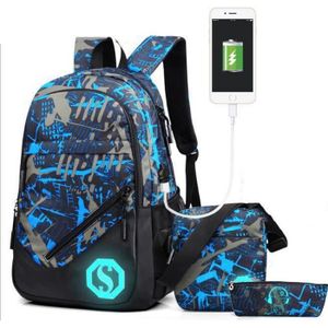 SAC À DOS Sac à Dos+Sac Crayon+Petit sac à bandoulière Scolaire Cartable Sacs école Garçons Filles Voyage nuit lumineux USB Port de Charge