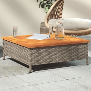 TABLE BASSE JARDIN  Zerodis Table de jardin gris 70x70x25 cm résine tressée et bois acacia AB3281630 LC033
