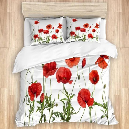 Parure de couette coquelicots rouges isolés sur fond blanc,1 Housse de