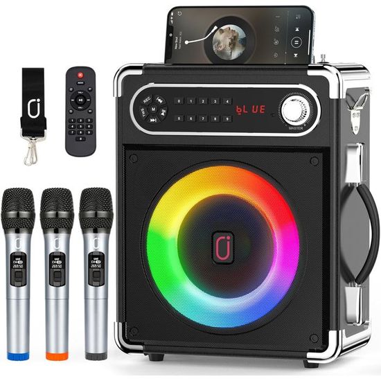 Microphone Sans Fil Bluetooth Karaoké Avec Lumières Led Coloré, 4 En 1