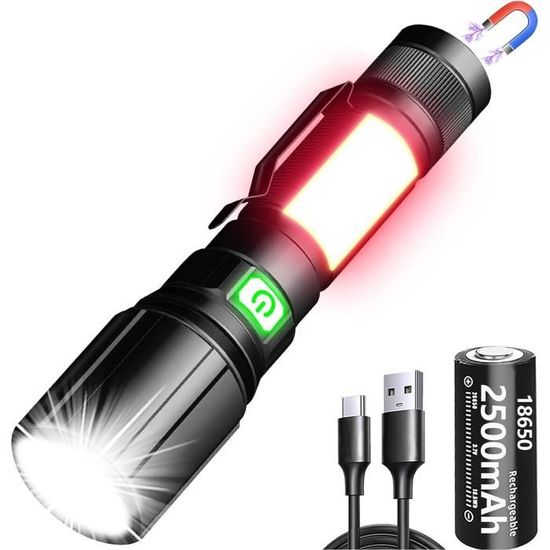 Lampe Torche LED XHP70 Super Puissante - Avec Lumière Latérale COB Et Focus Réglable - 7 Modes