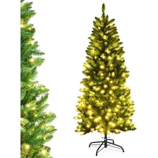 COSTWAY Sapin de Noël Artificiel 150cm avec LED Lumières Blanc Chaud