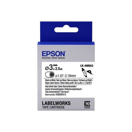 Epson LabelWorks LK-4WBA3 Noir sur blanc Rouleau (0,3 cm x 2,5 m) 1 rouleau(x) tube pour LabelWorks LW-1000, LW-300, LW-400,…