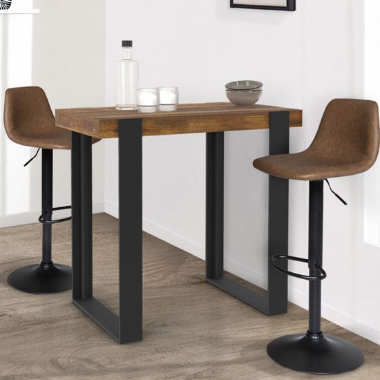 Table Haute De Bar PHOENIX 90 Cm - Plateau Bois Vieilli, Pieds Noirs - Style Rustique Pour Cuisine/salon - 9