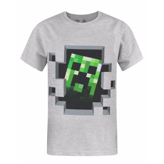 100/% Coton,/… Minecraft Creeper T-Shirt Noir//Vert 12 Ans