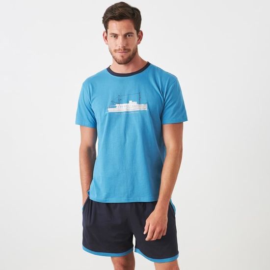 Pyjama Décontracté Homme - T-shirt Manches Courtes + Pantalon à Carreaux - Coupe Ample, Doux Et Chaud - Pour La Nuit Ou Loisirs à La Maison