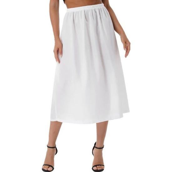 iixpin Jupon Long Sous Robe Femme Fond de Jupe Lingerie Sous-vêtement S-L Blanche