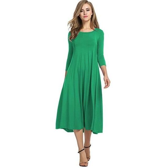 Robe Longue Manches Longues Pour Fille – Couleur Unie – Automne/hiver – Tissu Doux Extensible