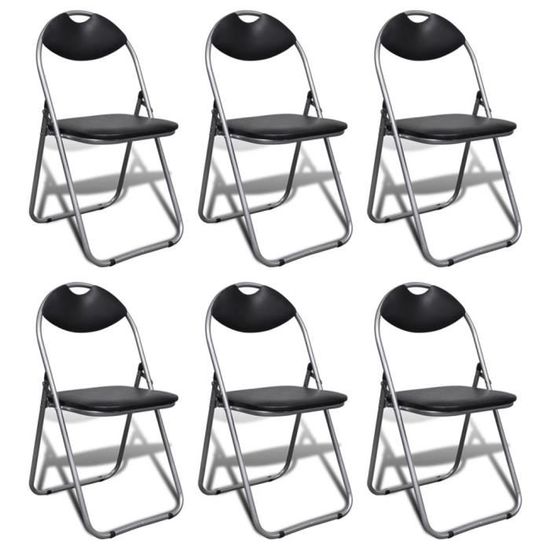 Chaise pliable de salle à manger - OVONNI - Lot de 6 - Structure en acier - Assise en faux cuir - Noir
