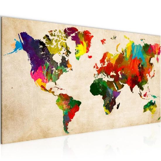 Tableau Sur Toile Visario – Mappemonde – 120 X 80 Cm – Prêt à Accrocher