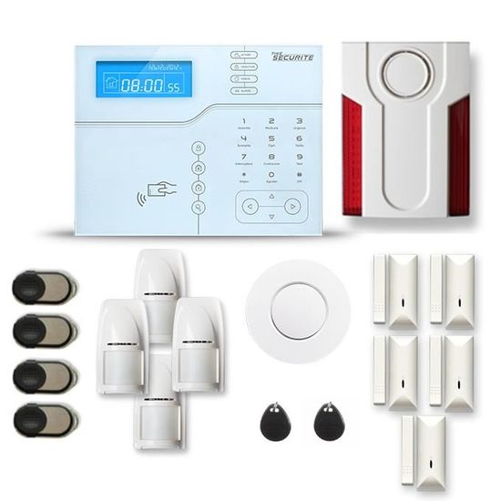 Alarme maison sans fil SHB V2 4 à 5 pièces mouvement + intrusion + détecteur de fumée + sirène extérieure - Avec GSM