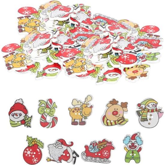 Lot De 100 Boutons En Bois Thème Noël - Assortiment Coloré Pour DIY