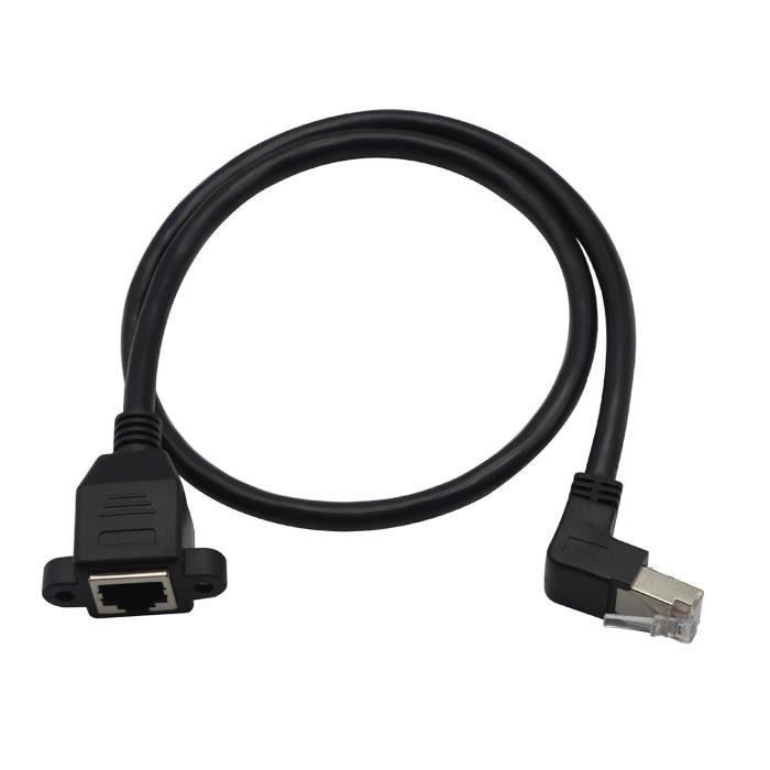 Câble Extension 1/4" TS Angle Droit 50cm - Mâle Vers Femelle Pour Guitare, Ampli, Enceinte - Mono Blindé