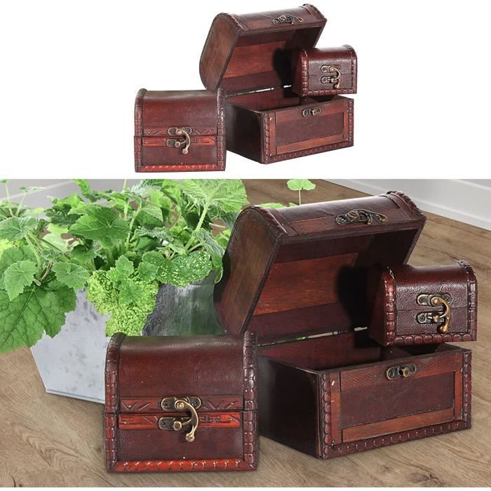 Coffre Bois Style Colonial Marron - Boîte Rangement Décorative 62x34x36 Cm - Vintage Globetrotter