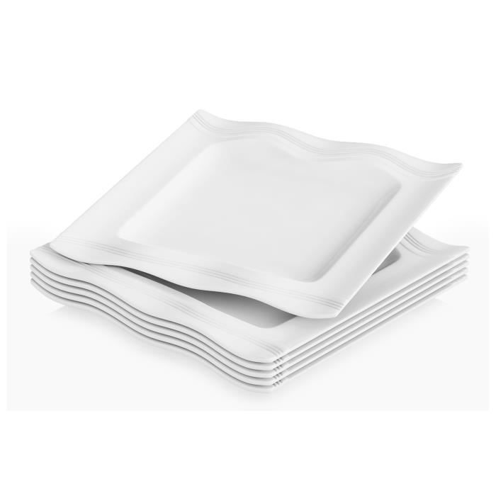 6pcs Assiettes à Dessert Gâteau Plates Vaisselles Assiette Carrée Porcelaine Plat Service de Table Malacasa Série MARIO