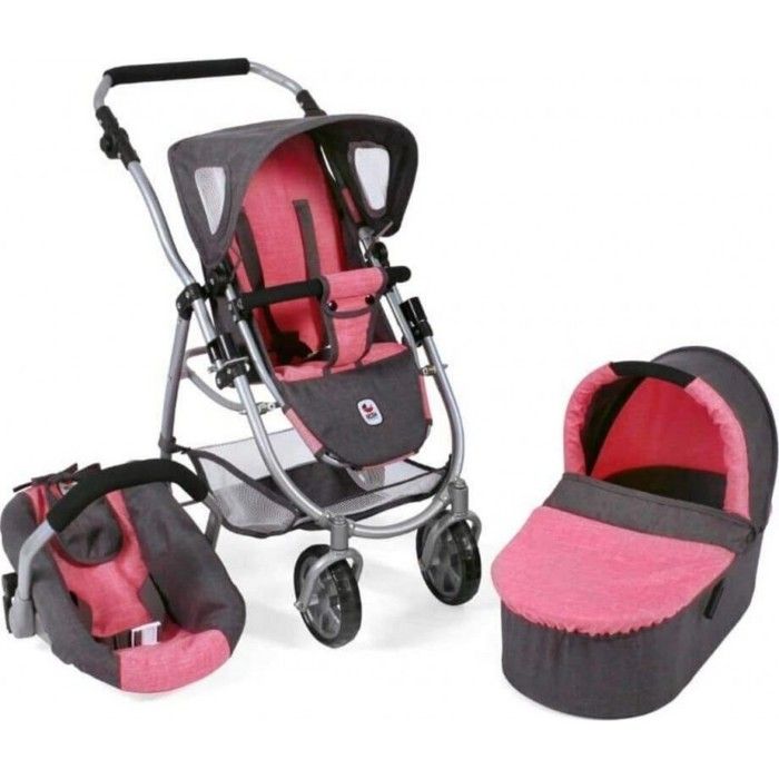 Poussette pour poupées, 3 en 1 EMOTION - anthracite-rose