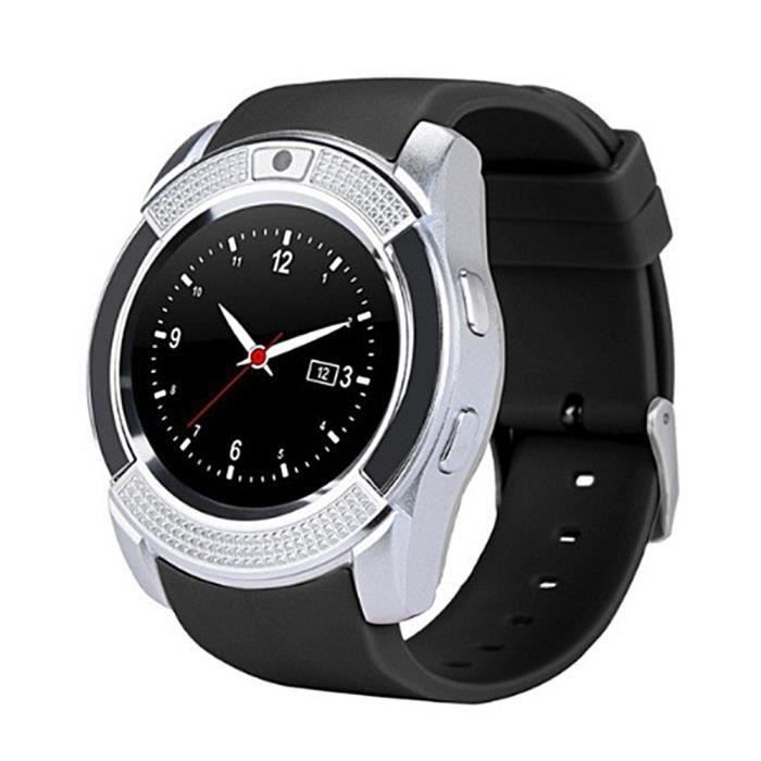 V8 Bluetooth Intelligent Montre Répondre À L'appel Montre Soutien SIM-TF Carte Caméra SmartWatch pour Android Smartphone Argent