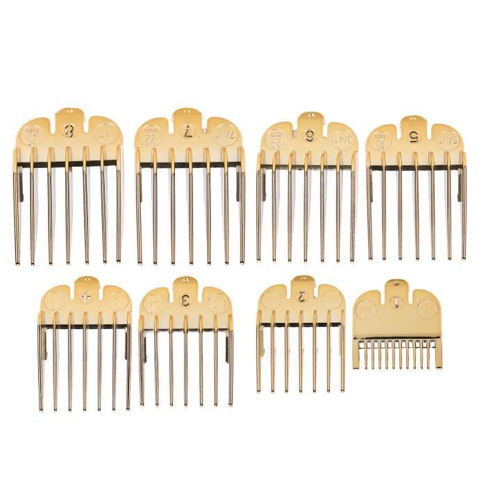 Dilwe Peigne guide 8pcs Peigne Limite de Coupe de Cheveux Ensemble de Peignes Guide pour Tondeuse à Cheveux Or