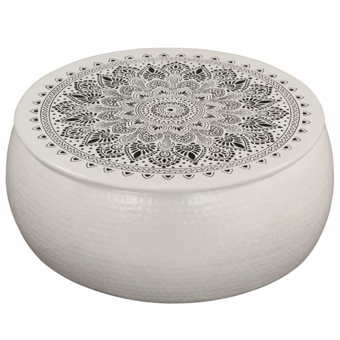 Table basse Aluminium martelé 70 x 30 cm Blanc -HB065
