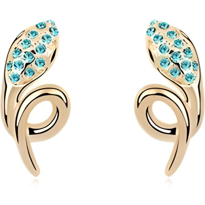 Boucles d'Oreilles Serpents en Cristal Swarovski Elements Bleus et Plaqué Or Jaune