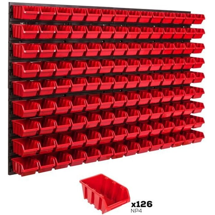Système de rangement 115 x 78 cm a suspendre 126 boites bacs a bec XS rouge boites de rangement