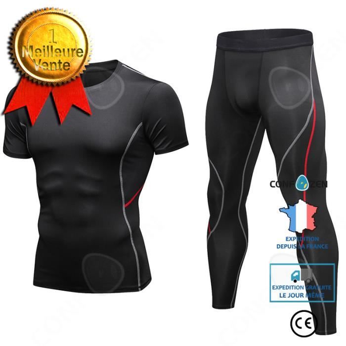 CONFO® Combinaison de fitness Combinaison d'entraînement serrée pour hommes Combinaison de fitnes course PRO Combinaison courtes + p