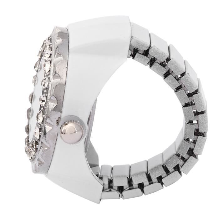 EJ.life montre de bague de doigt Montre anneau de doigt brillant décoration strass montre anneau de quartz pour les femmes (blanc)