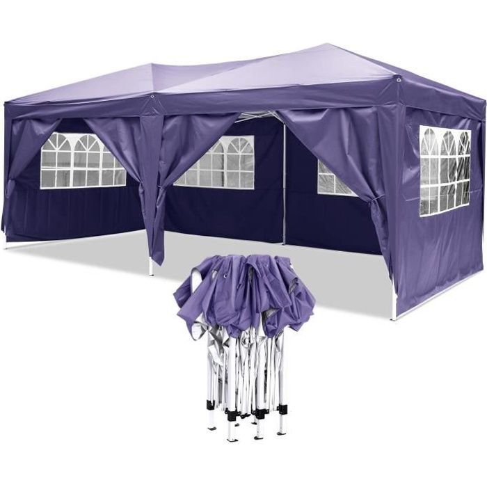 Tonnelle pliant imperméable de jardin, Chapiteau Tente de réception 3 x 6 m Pavillon, Pergola, Barnum - Violet