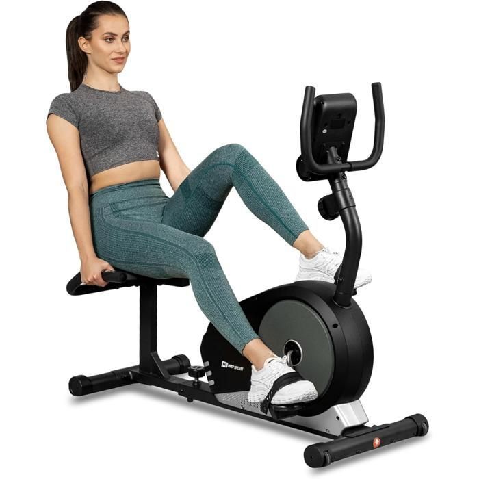 HOP-SPORT Vélo d’appartement semi-allongé, Masse d'inertie 9,5 kg, HS-040L Root, 8 Niveaux de résistance magnétique, Max. 120 kg