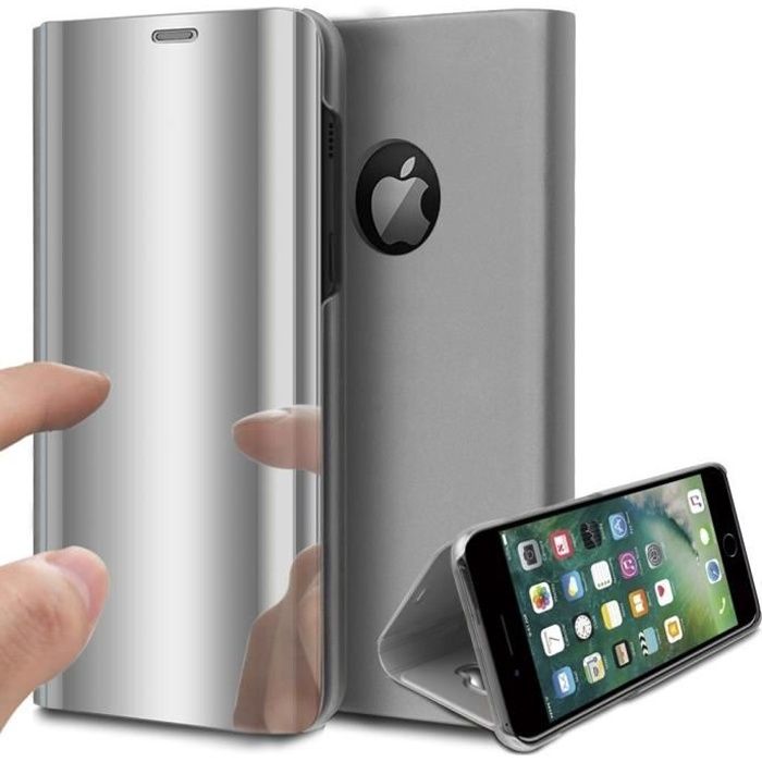 Coque iPhone 8 Rabat Transparent Support Argent