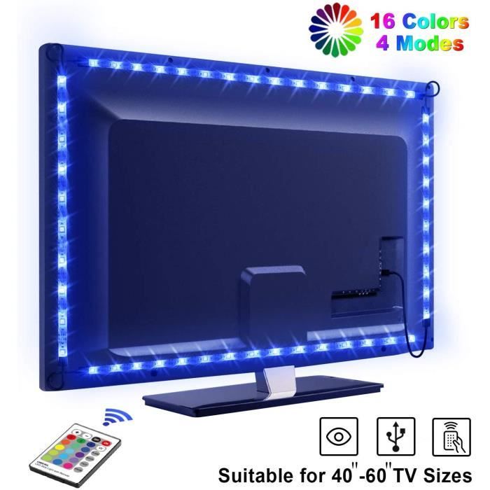 LED TV Lightstrip Etanche avec Télécommande, NetBoat Ruban LED RGB 5050 Alimenté par USB,2.2M Bande Lumineux 16 Couleurs 4 Modes