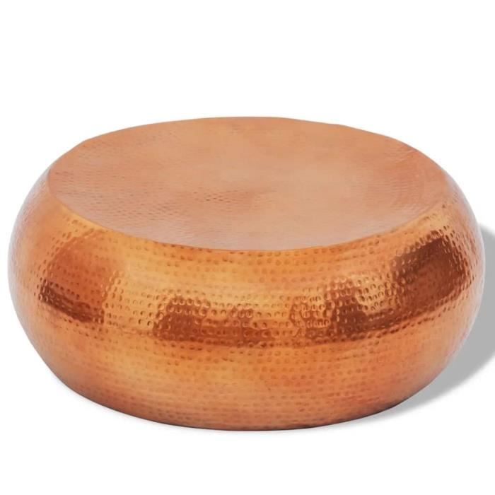 Table basse design scandinave salon contemporain en aluminium martelé Couleur laiton-cuivre