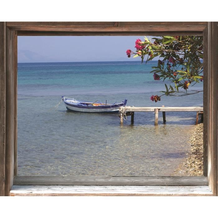 PLAGE Sticker Fenêtre trompe l'oeil adhésive - Fenêtre sur l'eau60x75 cm