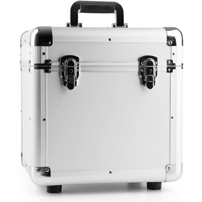 Power Dynamics RC100 – Valise vinyles, 12 pouces, finition argent, poignées intégrées