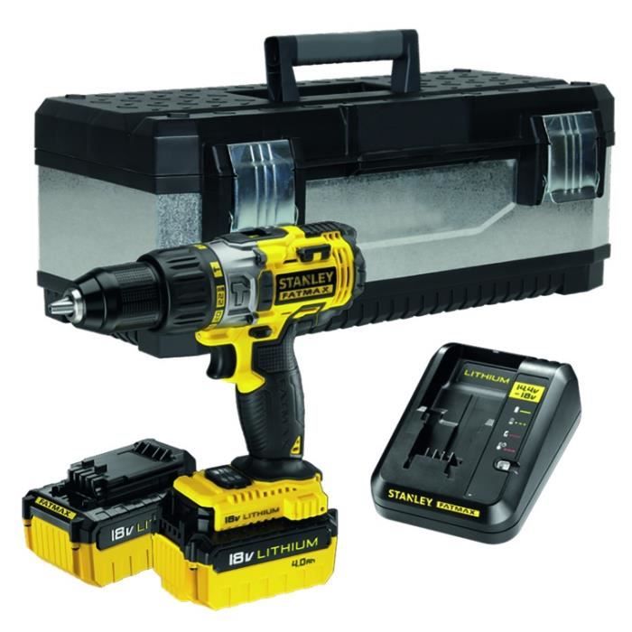 Stanley - Perceuse à percussion à batterie 18V 2x4Ah Li-Ion 51,4Nm avec boîte à outils - FMCK625M2G