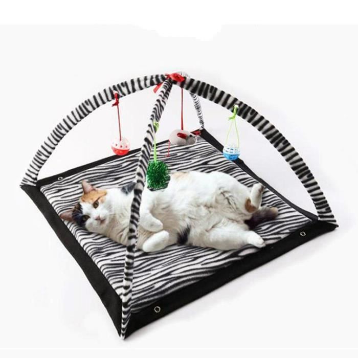 Tapis de Jeu Mobile Tente de Chat Activité Lit Rembourré pour Animal Domestique avec Jouet Suspendus Clochettes/Balles/Souris Cadeau