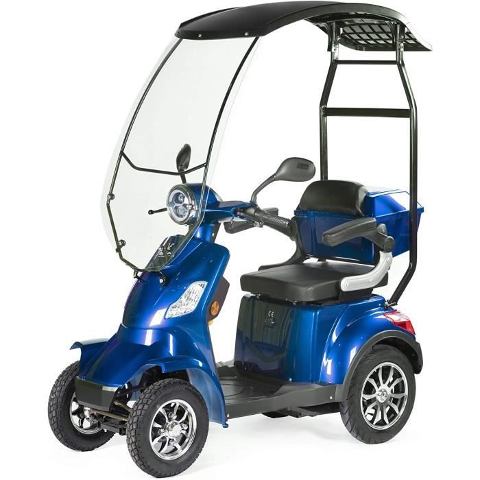 Trottinette électrique avec toit 1000 W pour seniors- 4 roues - VELECO - Faster (bleu avec toit)