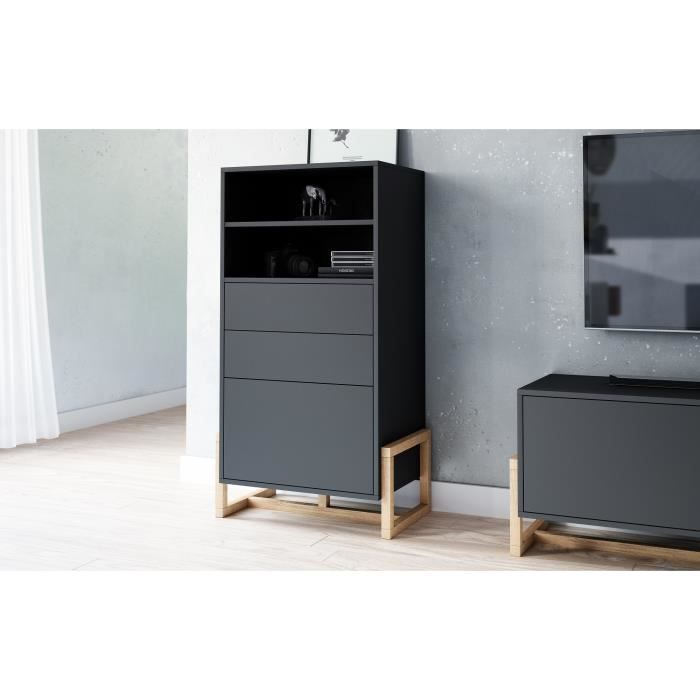 VIVALDI Commode haute - OSLO - 63 cm - noir mat - style moderne