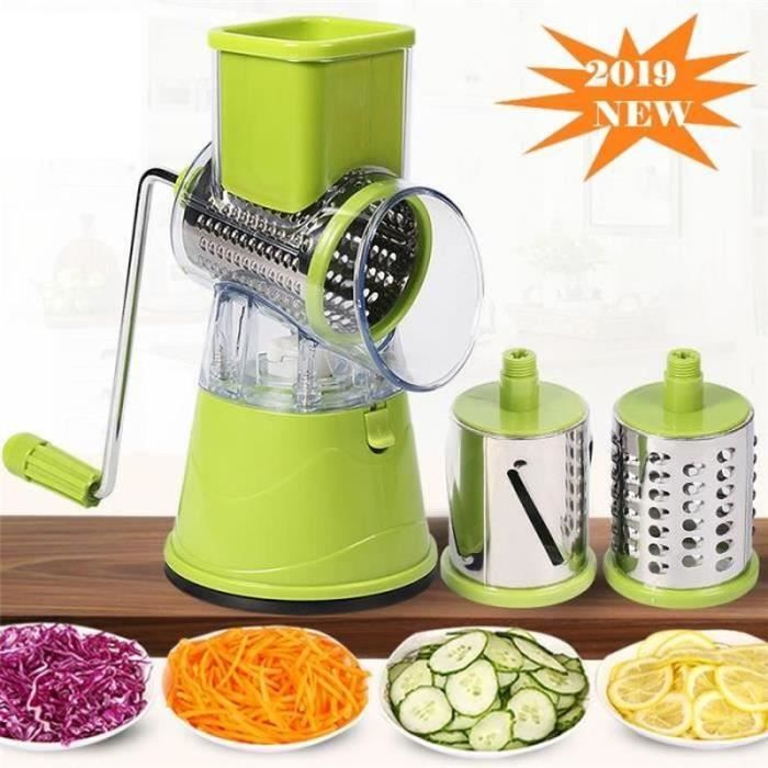 ZF02817-SuperLove Coupe-légumes manuel 3 Lames Trancheuse multifonction en Acier inox. mandoline ronde râpe à fromage-pommes de te