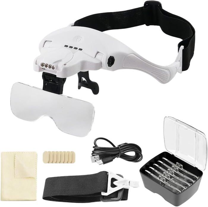 Lunette Loupe Avec Lumière LED - 7 Lentilles Interchangeables (3X à 15X) | Pour Bijouterie, Réparation, Lecture - Mains Libres, Confortable