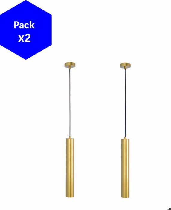 Pack de 2 Lampes Suspendues Modernes de Plafond en Aluminium Doré Minimalistes en Forme de Tube 40cm avec GU10 et Hauteur