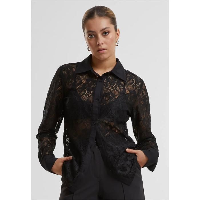 Chemisier Femme Dentelle Transparent Dirndl - Col V, Manches Mi-longues, Style élégant Décontracté