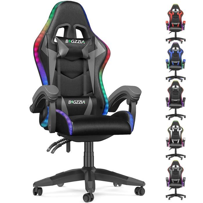 Chaise gaming avec éclairage LED Effets Fauteuil avec Lombaire et Appui Tête Appui Dossier Hauteur Réglable - vue 6