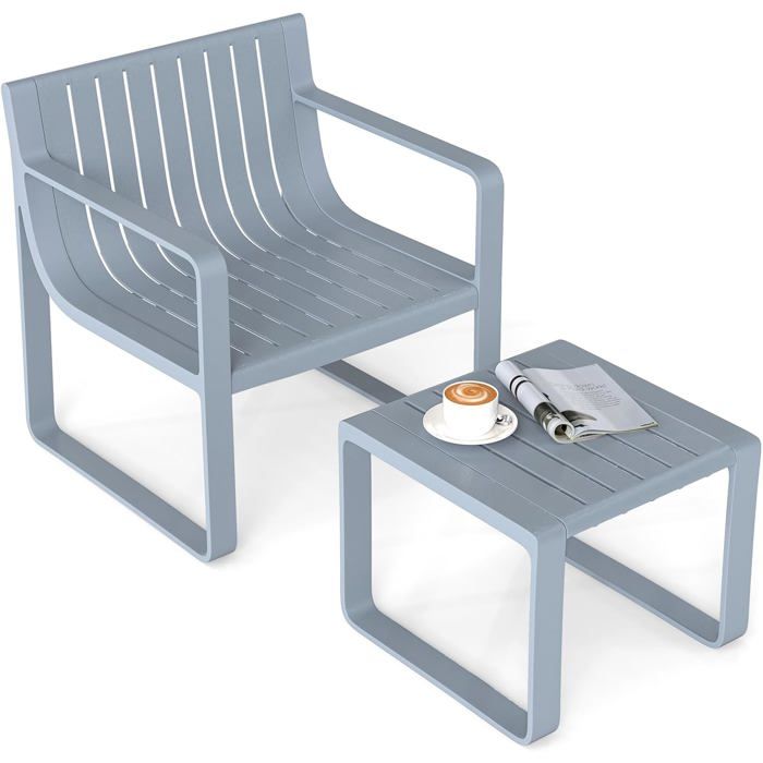 COSTWAY Ensemble de Mobilier de Patio 2 Pièces Chaise Ergonomique avec Table Basse Carrée Design à Lattes pour Porche Jardin COSTWAY Ensemble de Mobilier de Patio 2 Pièces Chaise Ergonomique avec Table Basse Carrée Design à Lattes pour Porche Jardin