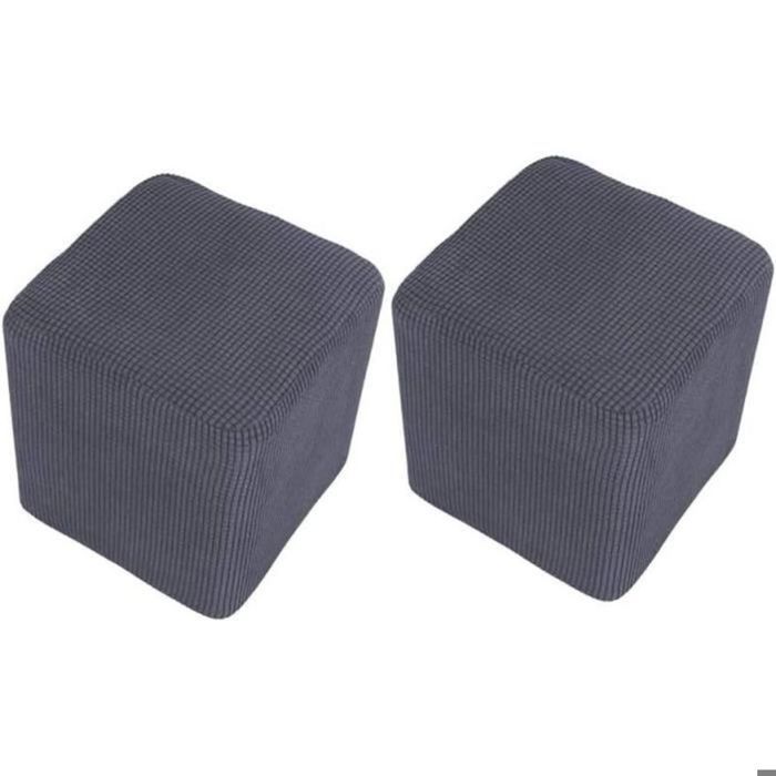 2pcs Pouf en Velours Pouf Extensible Rectangulaire Pouf Bas Élastique pour Salon Housse Uniquement Tabouret Non Inclus Gris