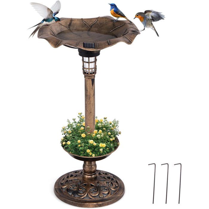 Comparer les prix de GOPLUS Mangeoire Oiseaux Exterieur avec Lumière Solaire Abreuvoir doiseaux Hauteur 76 CM Laiton