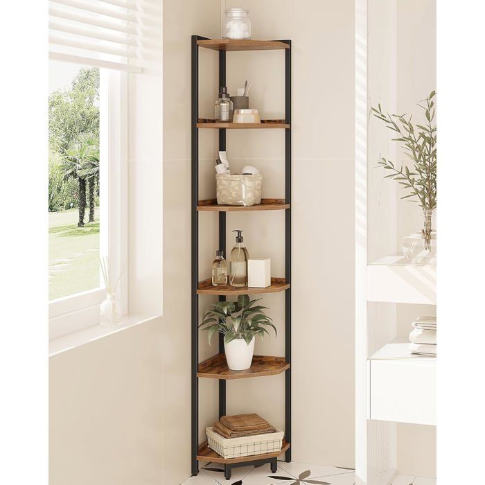 Étagère dangle bibliothèque à 6 Niveaux étagère autoportante étagère de Rangement30 x 30 x 1675 cm Marron et Noir