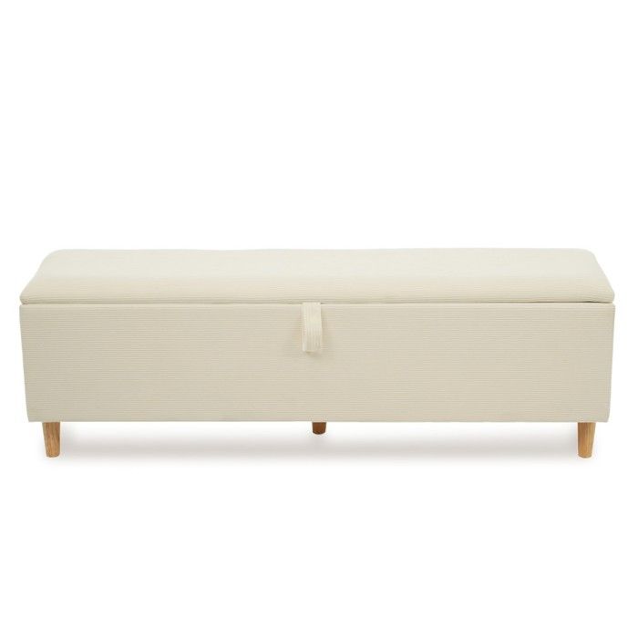 Banc Banquette-lit 145x38cm rangement hydraulique coffre velours côtelé beige - idéale chambre salon couloir Banc Banquette-lit 145x38cm rangement hydraulique coffre velours côtelé beige - idéale chambre salon couloir