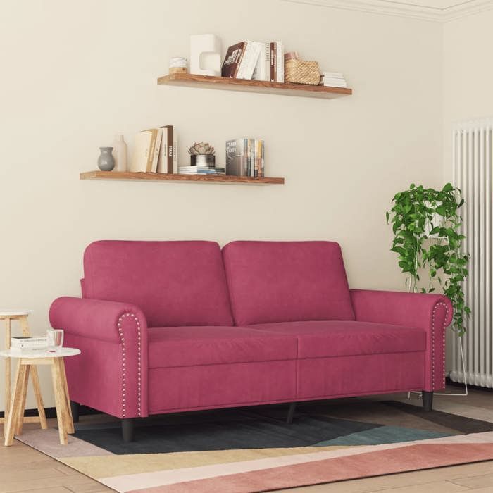 Canapé rembourré 2 places - VIDAXL - Rouge bordeaux - Velours - 172x77x80 cm - 140 cm largeur du siège - Moelleux