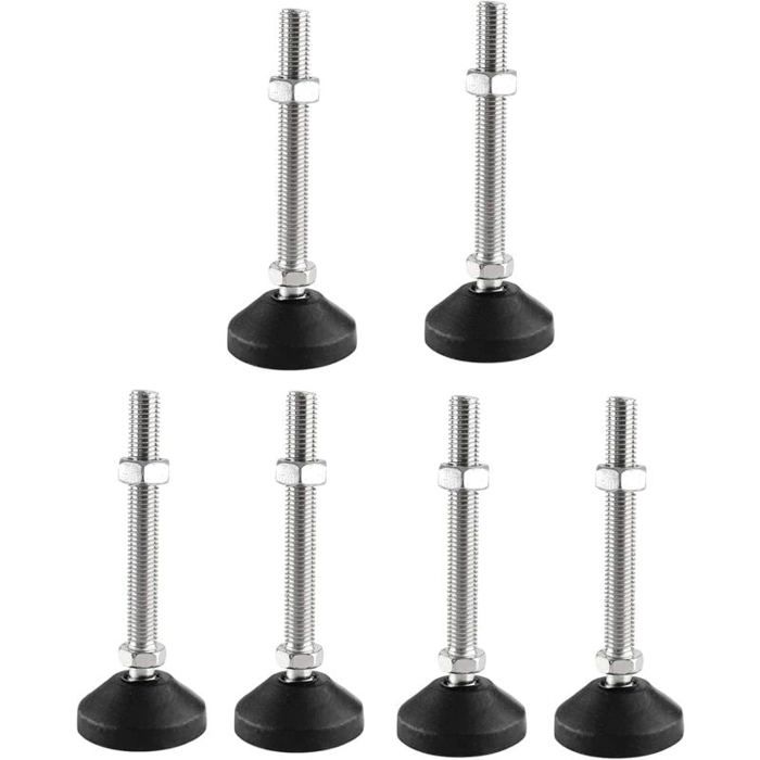 Pieds réglables - PZCC - M10 - Vis ajustable 80 mm - Lot de 6 - Inclinaison 20° - Base nylon antidérapante